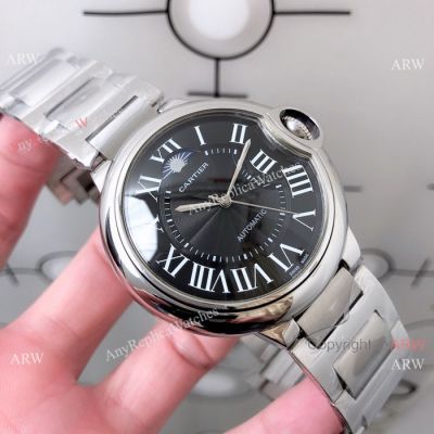 Replica Cartier Ballon Bleu Stainless Steel Case Black Moonphase Dial Men Watches